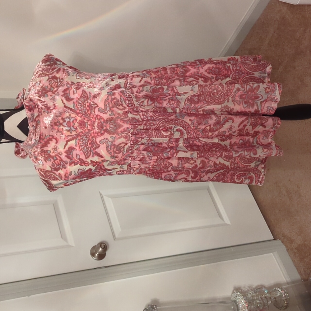 Free People Pink and Cream velvet short sleeve dress in Large